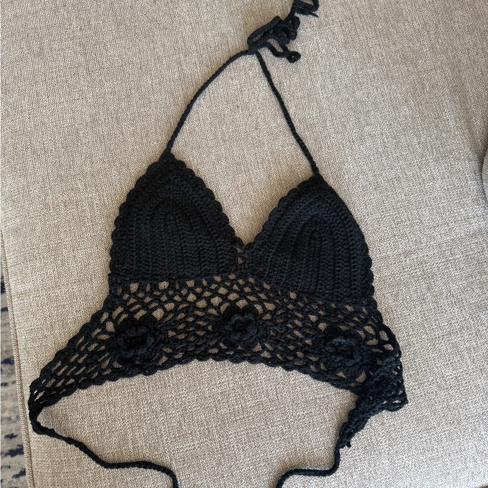 Black Crochet Halter Top
